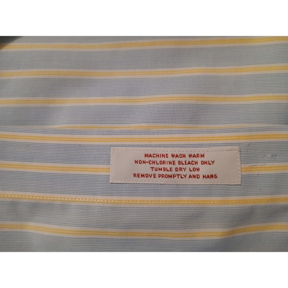 Brooks Brothers Dress Shirt Men 15.5 4/5  Blue Yellow Striped Cotton Non Iron - Picture 6 of 9